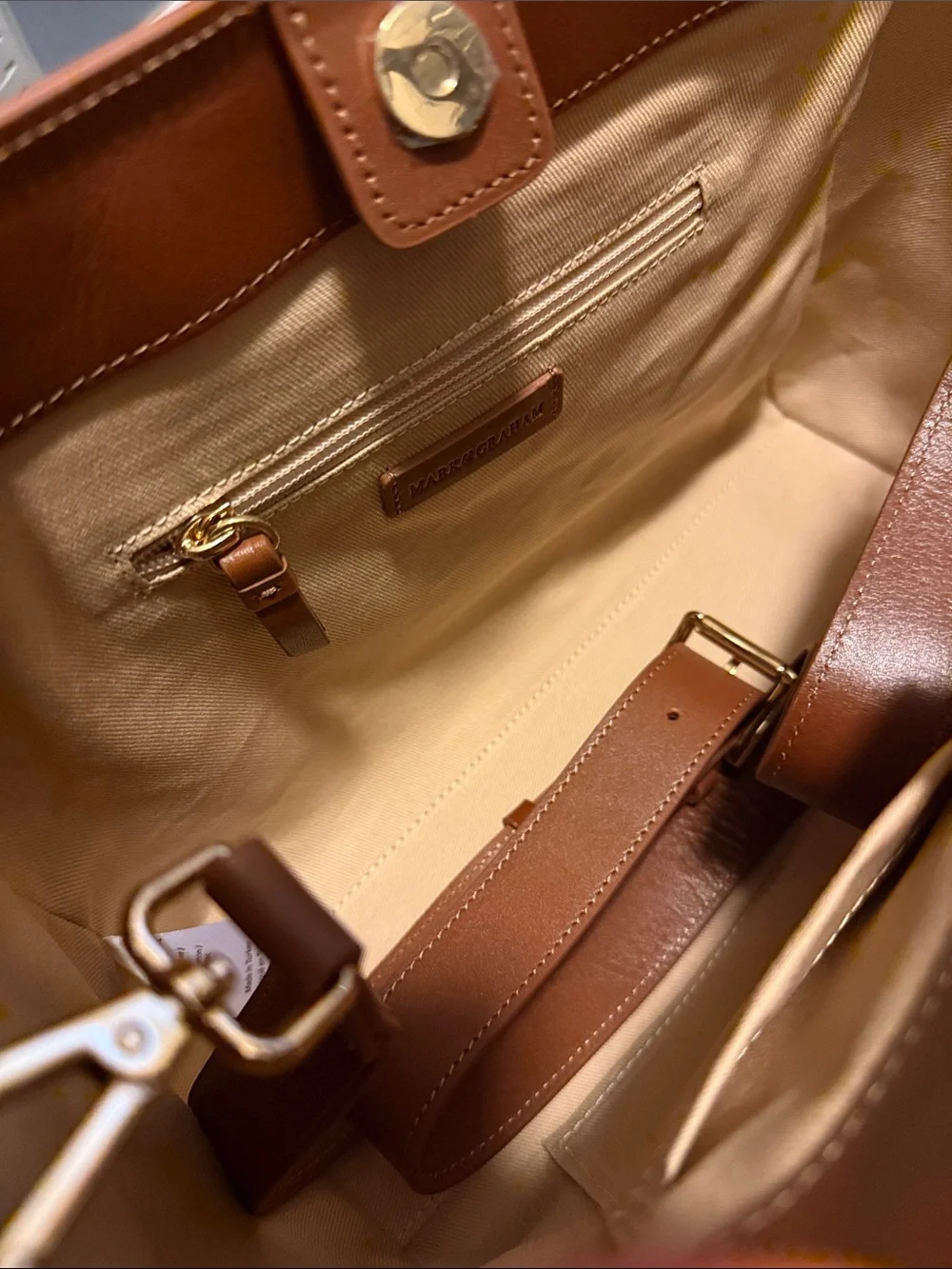 NEW!! Mark & Graham Zoe Classic Tan Smooth Leather Tote/Crossbody w/Dustbag